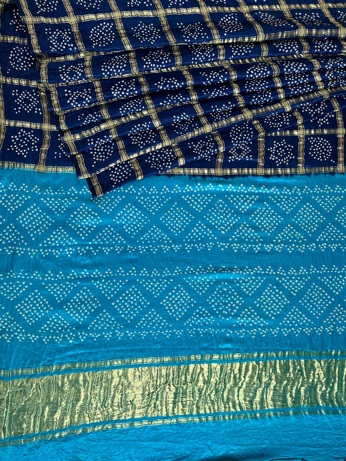 NEELAMBARI : Handmade Bandhani Pure Gajji Silk Gharchola Saree