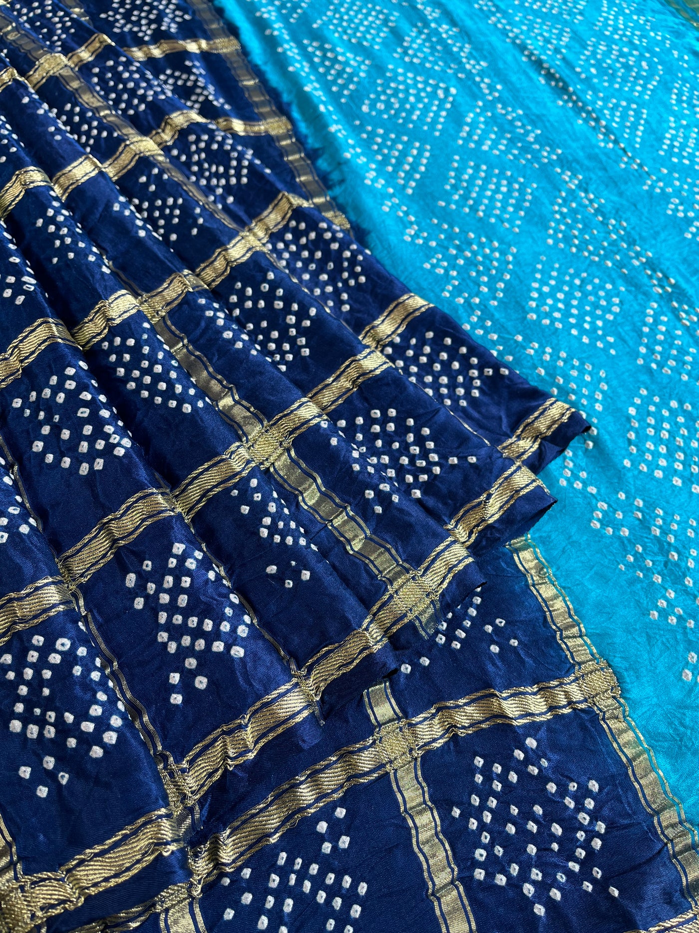 NEELAMBARI : Handmade Bandhani Pure Gajji Silk Gharchola Saree
