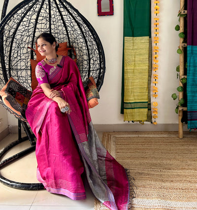MRNALI: RANI,HANDLOOM PURE SILK SAREE
