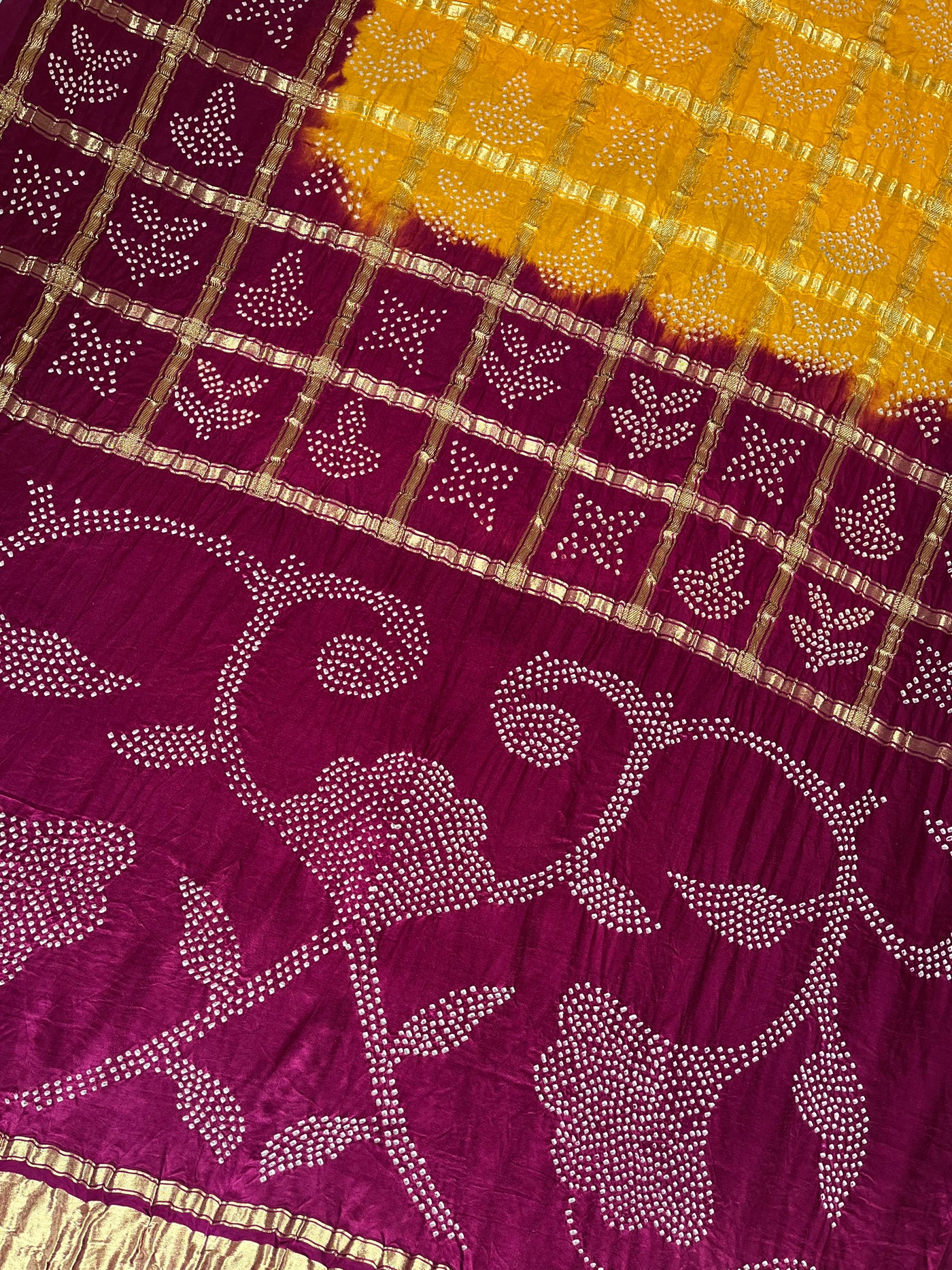 VASUNDHARA :  Handmade Bandhani Pure Gajji Silk Gharchola Saree