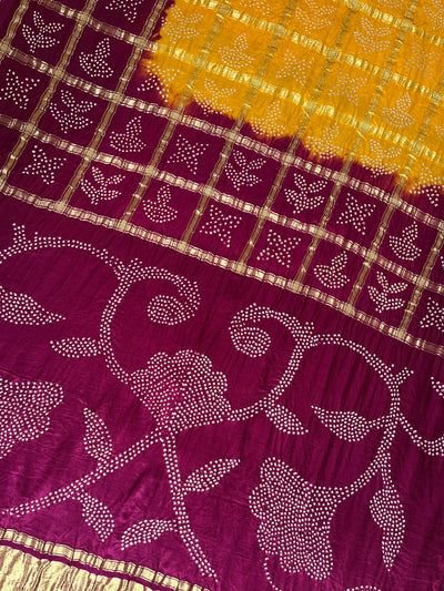 VASUNDHARA :  Handmade Bandhani Pure Gajji Silk Gharchola Saree