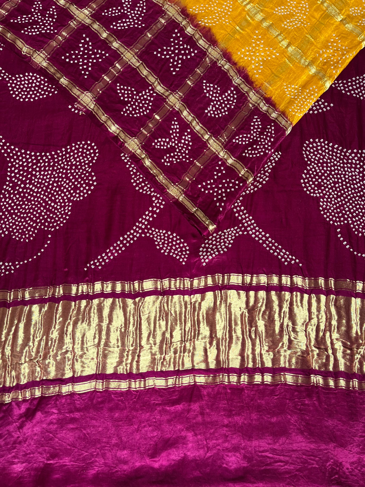 VASUNDHARA :  Handmade Bandhani Pure Gajji Silk Gharchola Saree
