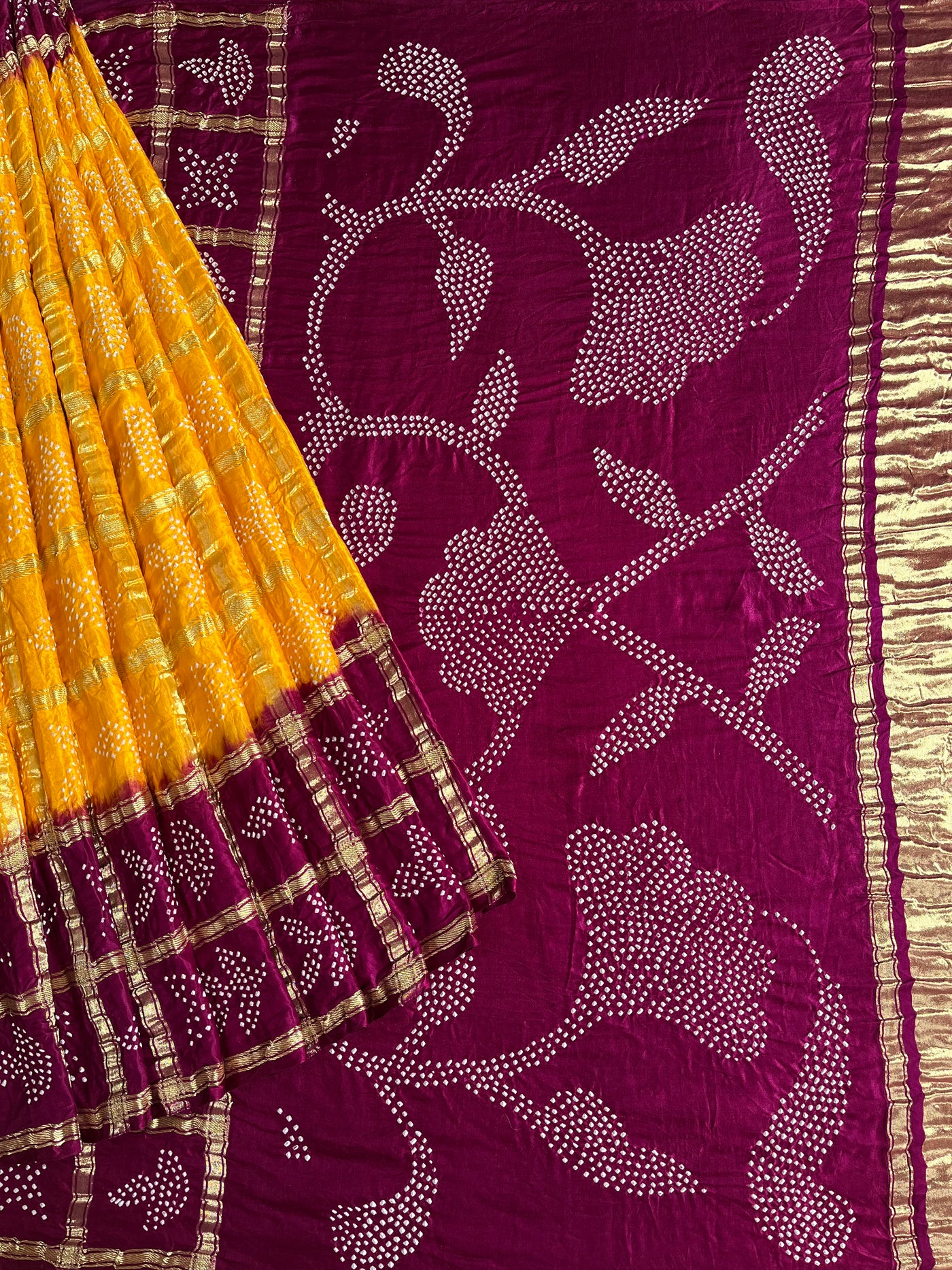 VASUNDHARA :  Handmade Bandhani Pure Gajji Silk Gharchola Saree