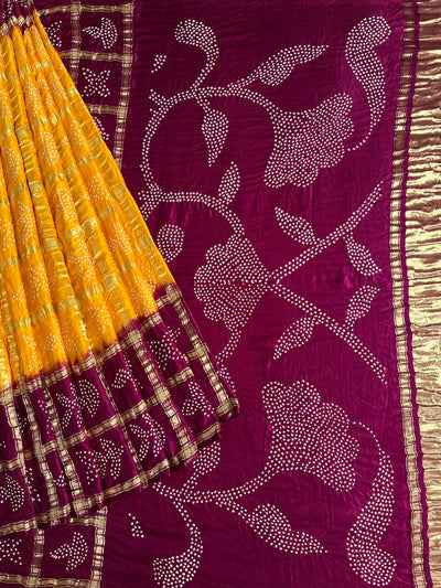 VASUNDHARA :  Handmade Bandhani Pure Gajji Silk Gharchola Saree