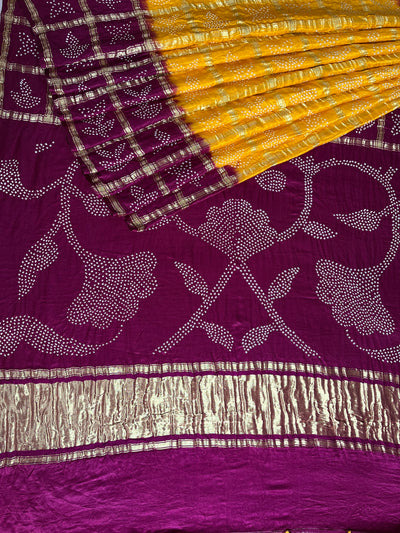 VASUNDHARA :  Handmade Bandhani Pure Gajji Silk Gharchola Saree