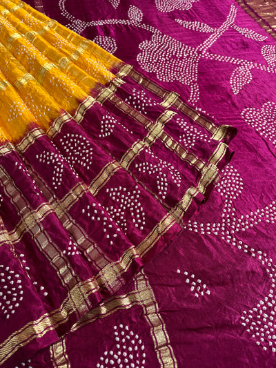 VASUNDHARA :  Handmade Bandhani Pure Gajji Silk Gharchola Saree