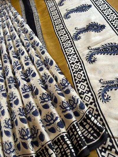TANISHKA: HANDBLOCK BAGRU PRINTED MODAL SILK SAREE