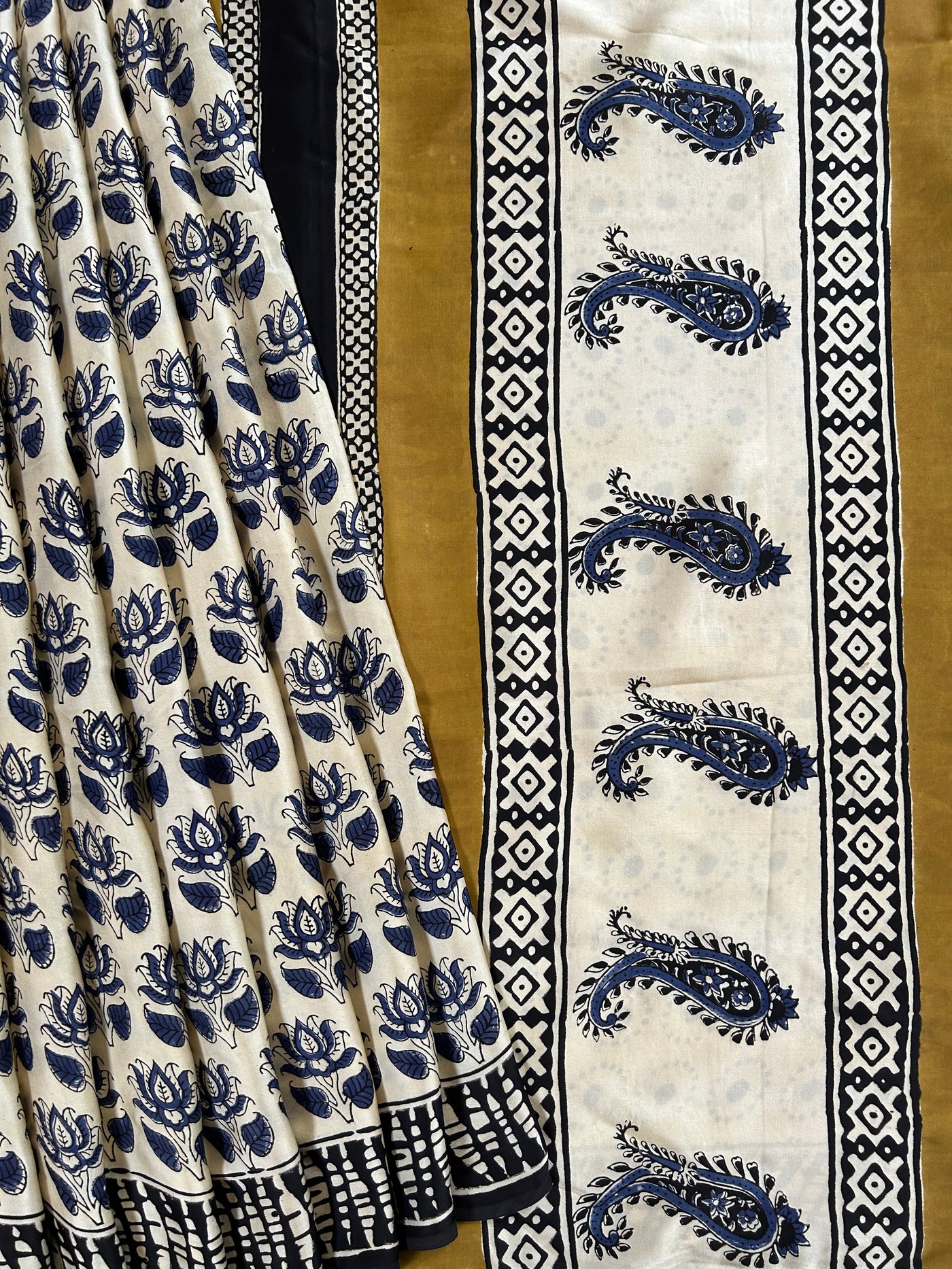 TANISHKA: HANDBLOCK BAGRU PRINTED MODAL SILK SAREE