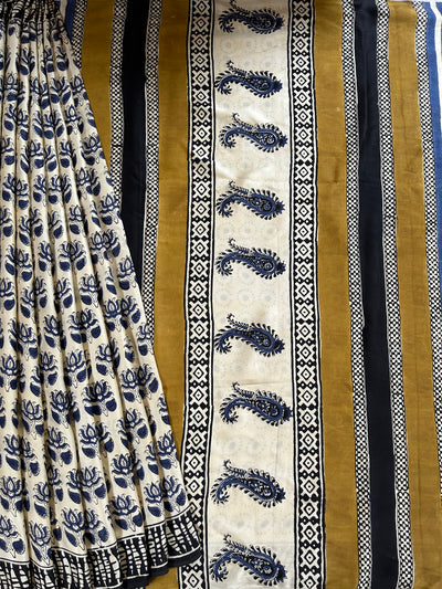 TANISHKA: HANDBLOCK BAGRU PRINTED MODAL SILK SAREE