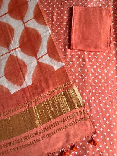 TWINKLE :Handmade Designer Bandhnai- Clamp Modal Silk 3 Piece Suit Set.