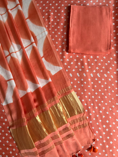 TWINKLE :Handmade Designer Bandhnai- Clamp Modal Silk 3 Piece Suit Set.