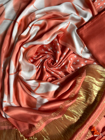 TWINKLE :Handmade Designer Bandhnai- Clamp Modal Silk 3 Piece Suit Set.
