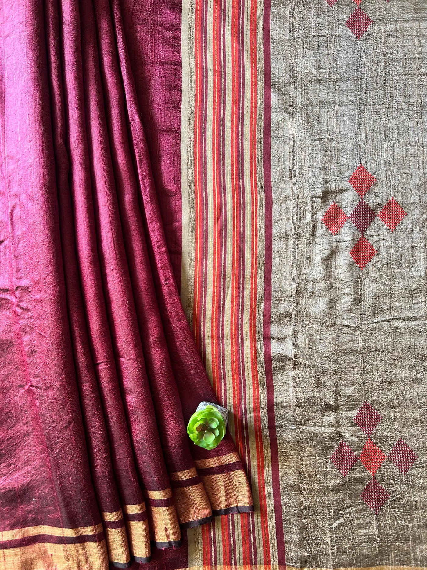 KINJAL: MAROON,HANDLOOM PURE SILK SAREE