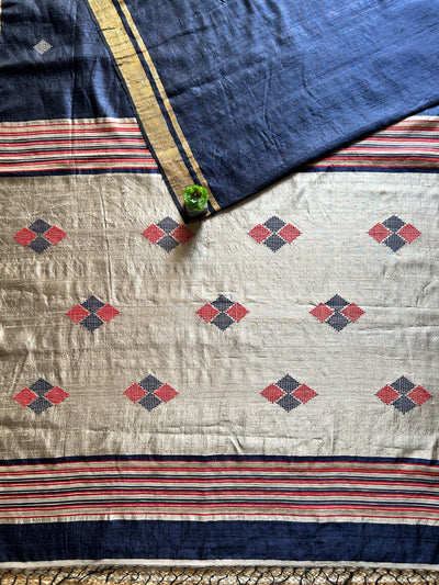 MRIDANG: NAVY,HANDLOOM PURE SILK SAREE