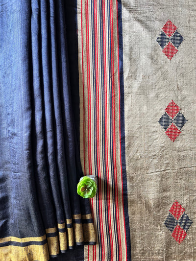 MRIDANG: NAVY,HANDLOOM PURE SILK SAREE