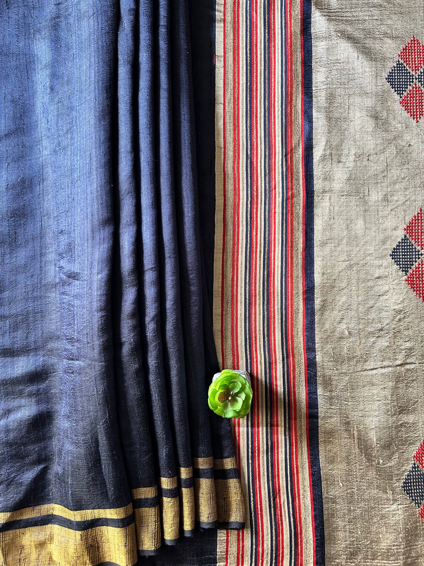 MRIDANG: NAVY,HANDLOOM PURE SILK SAREE