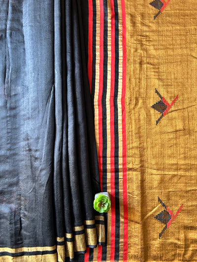 SUNHARI: BLACK,HANDLOOM PURE SILK SAREE