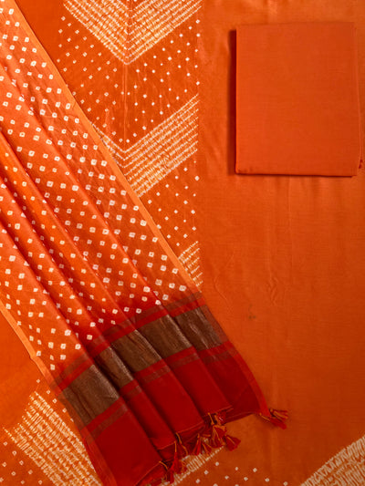 SOFIA :Handmade Designer Bandhnai Chanderi Silk- Cott 3 Piece Suit Set.