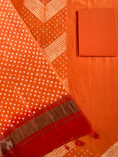 SOFIA :Handmade Designer Bandhnai Chanderi Silk- Cott 3 Piece Suit Set.