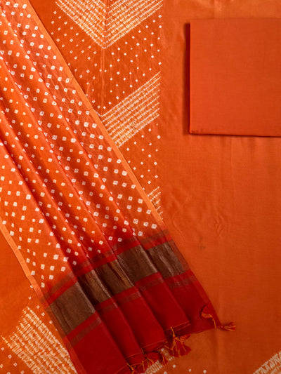 SOFIA :Handmade Designer Bandhnai Chanderi Silk- Cott 3 Piece Suit Set.