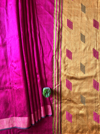 MRINAL: MAGENTA,HANDLOOM PURE SILK SAREE