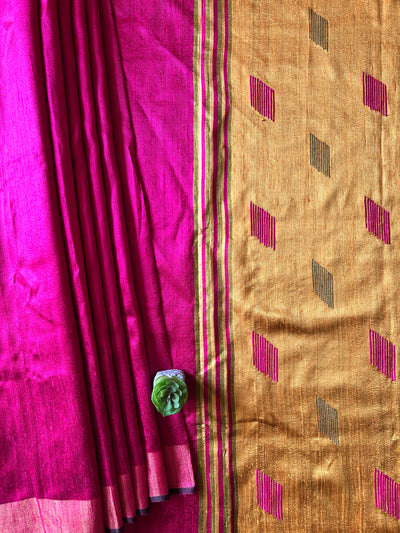 MRINAL: MAGENTA,HANDLOOM PURE SILK SAREE