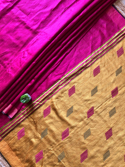 MRINAL: MAGENTA,HANDLOOM PURE SILK SAREE