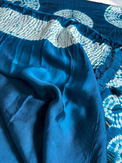 HUKUM KA IKKA : Mid night blue Shibori Bandhej Modal Silk Saree