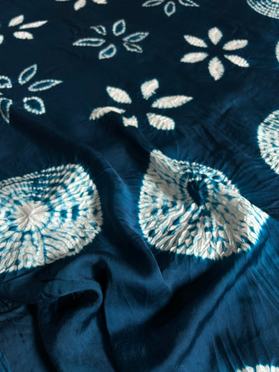 HUKUM KA IKKA : Mid night blue Shibori Bandhej Modal Silk Saree