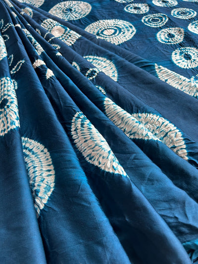 HUKUM KA IKKA : Mid night blue Shibori Bandhej Modal Silk Saree