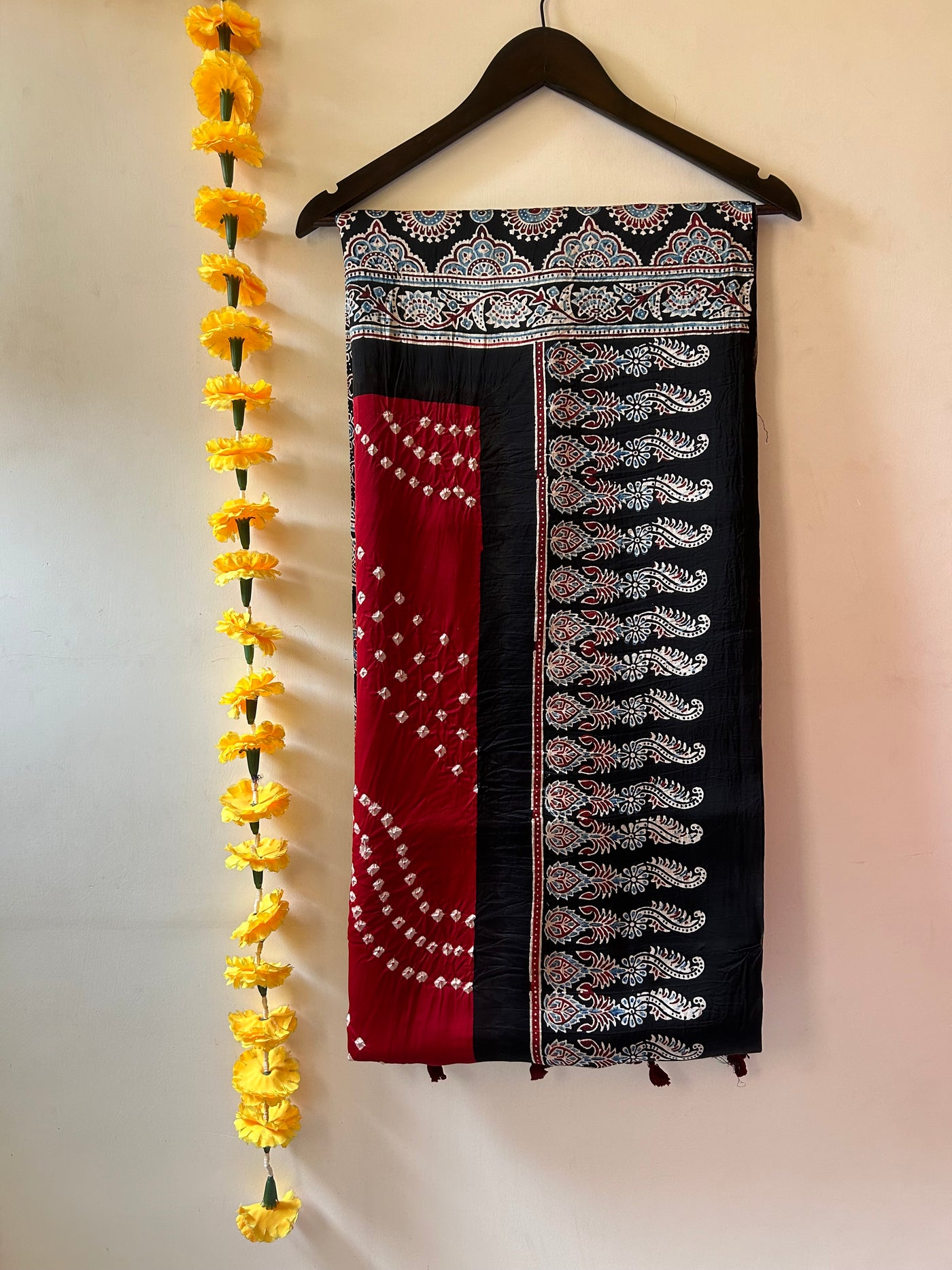JOGAN :HANDMADE AJRAKH BANDHEJ MODAL SILK SAREE