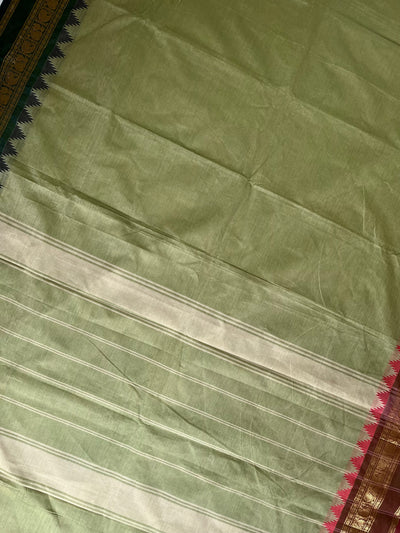 RAMYA:KANCHIPURAM PURE COTTON SAREE WITH BORDERS.