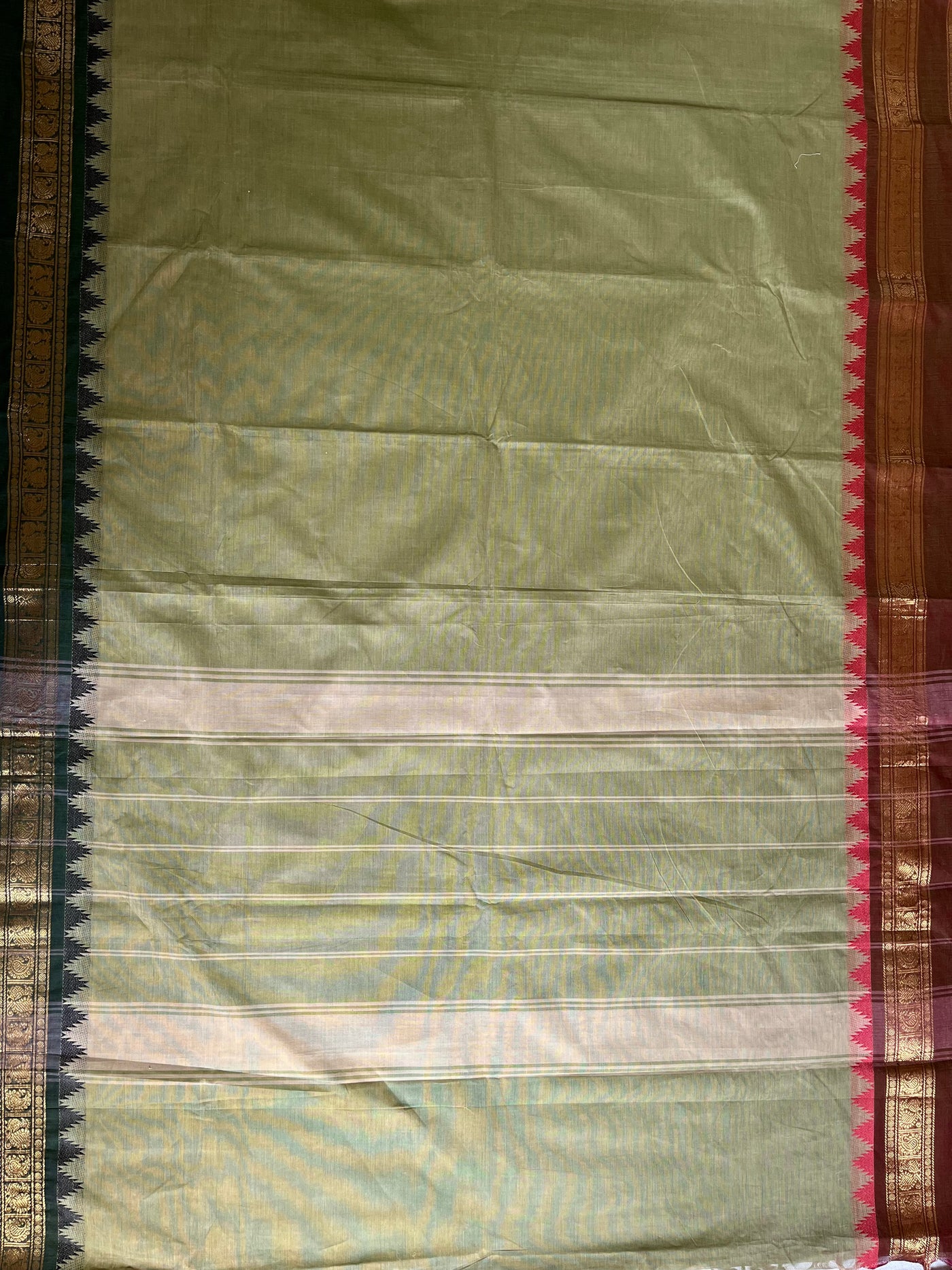 RAMYA:KANCHIPURAM PURE COTTON SAREE WITH BORDERS.