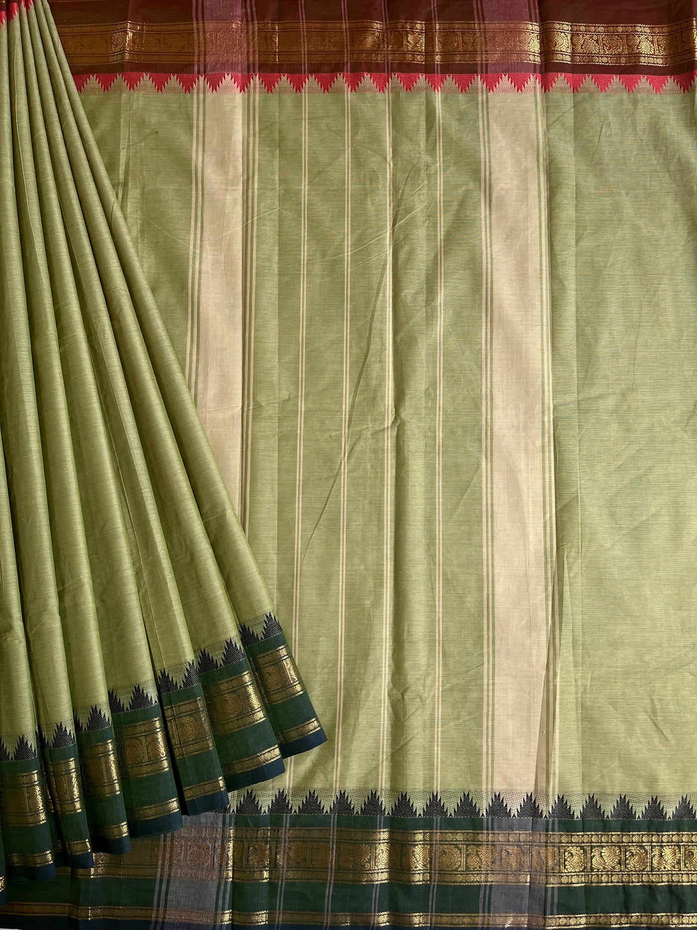 RAMYA:KANCHIPURAM PURE COTTON SAREE WITH BORDERS.