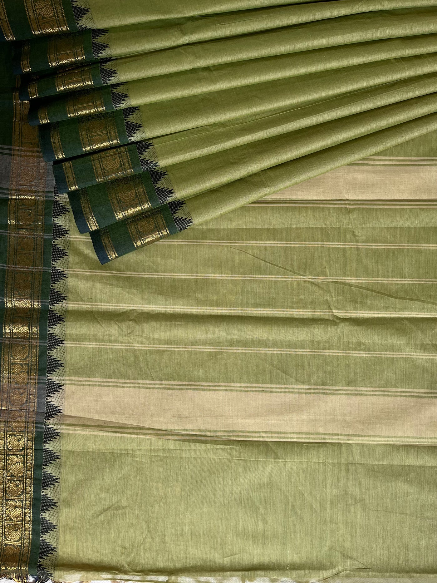 RAMYA:KANCHIPURAM PURE COTTON SAREE WITH BORDERS.
