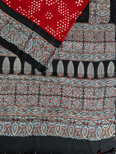 Kavita:HANDMADE AJRAKH BANDHEJ MODAL SILK SAREE