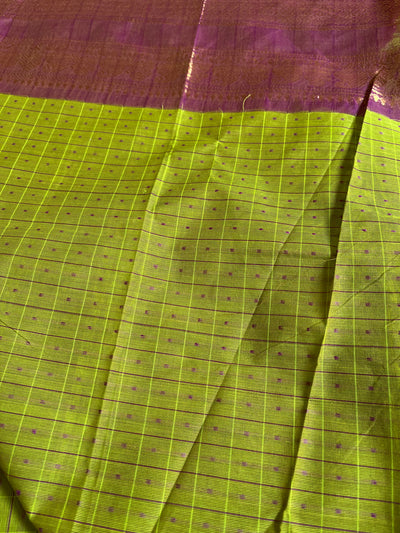 KOSI: KANCHIPURAM PURE COTTON SAREE WITH BORDERS.
