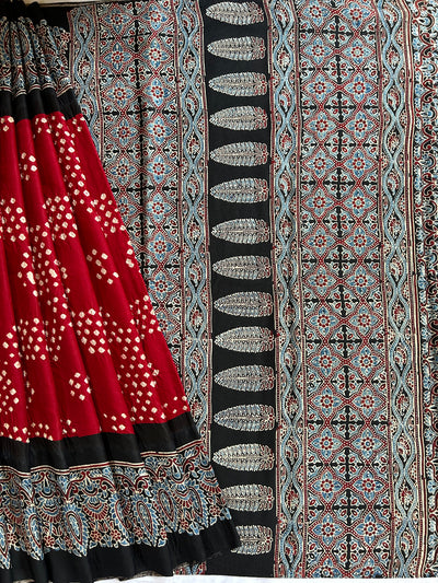 Kavita:HANDMADE AJRAKH BANDHEJ MODAL SILK SAREE