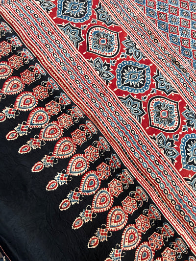 Neela :HANDMADE AJRAKH BANDHEJ MODAL SILK SAREE