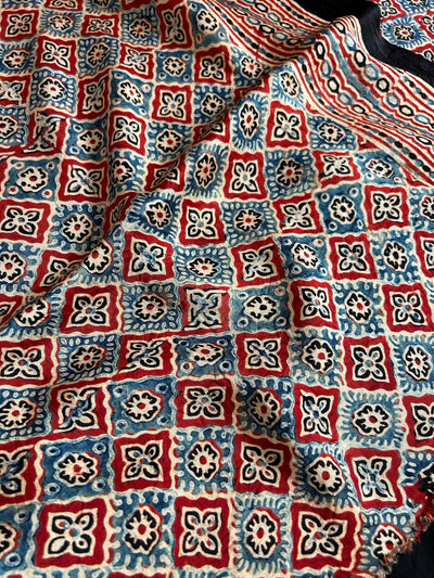 Neela :HANDMADE AJRAKH BANDHEJ MODAL SILK SAREE