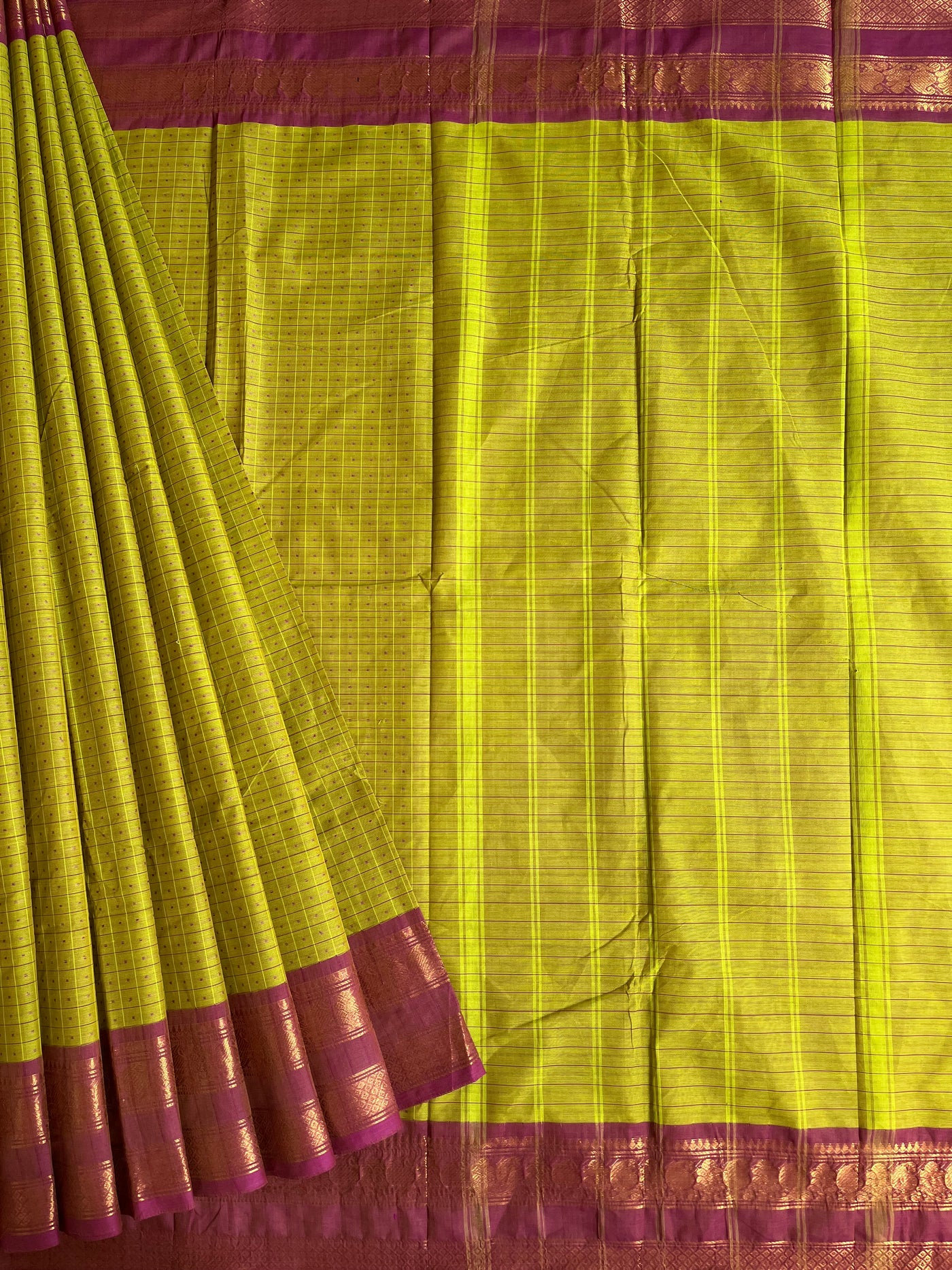 KOSI: KANCHIPURAM PURE COTTON SAREE WITH BORDERS.