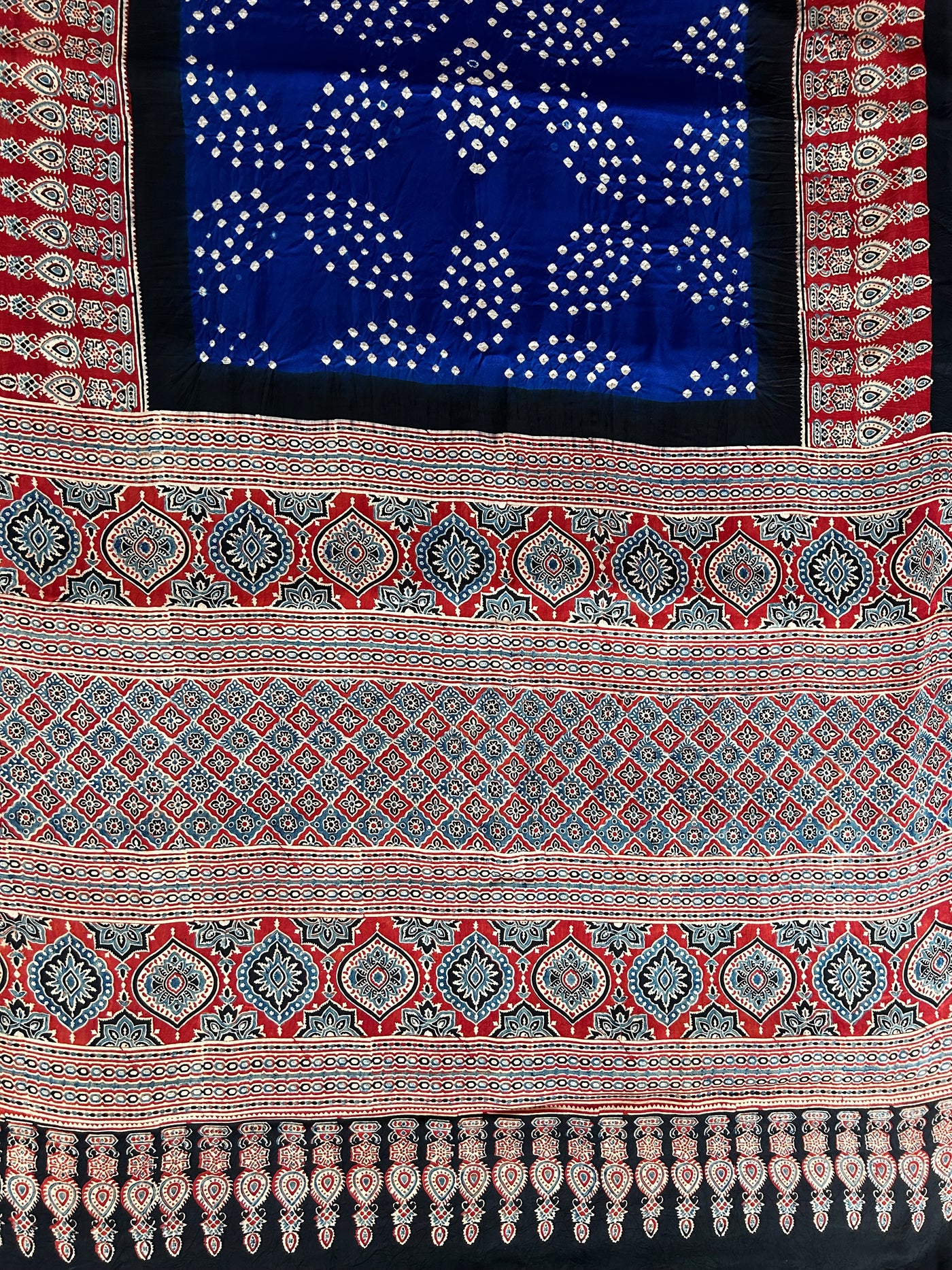 Neela :HANDMADE AJRAKH BANDHEJ MODAL SILK SAREE