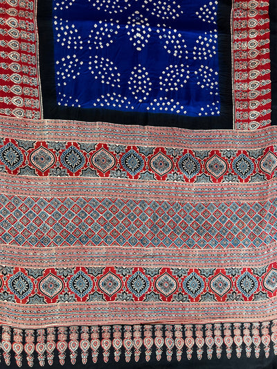 Neela :HANDMADE AJRAKH BANDHEJ MODAL SILK SAREE