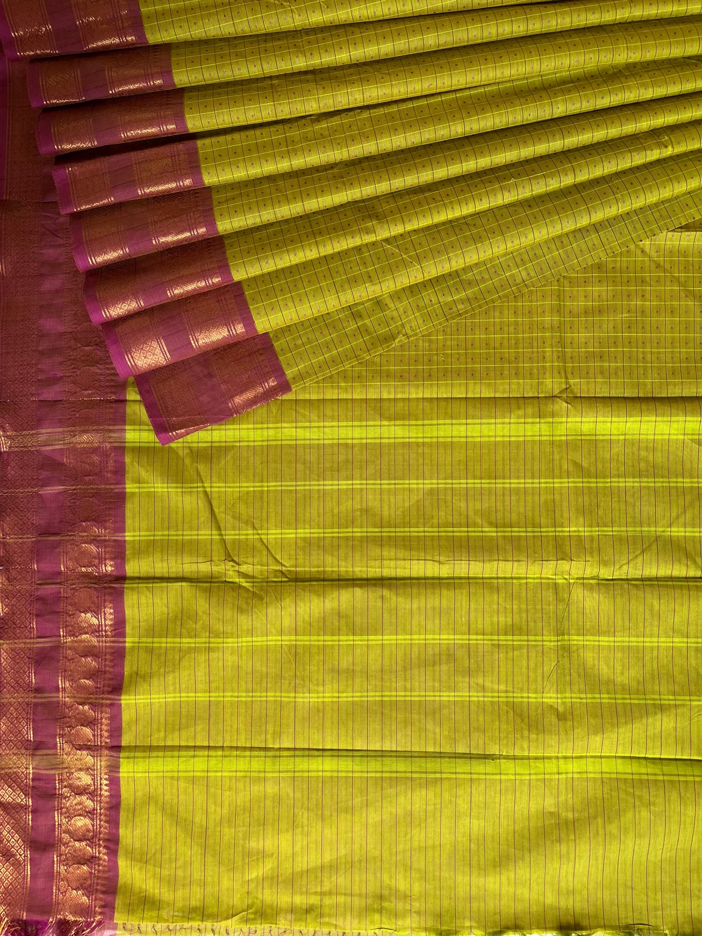 KOSI: KANCHIPURAM PURE COTTON SAREE WITH BORDERS.