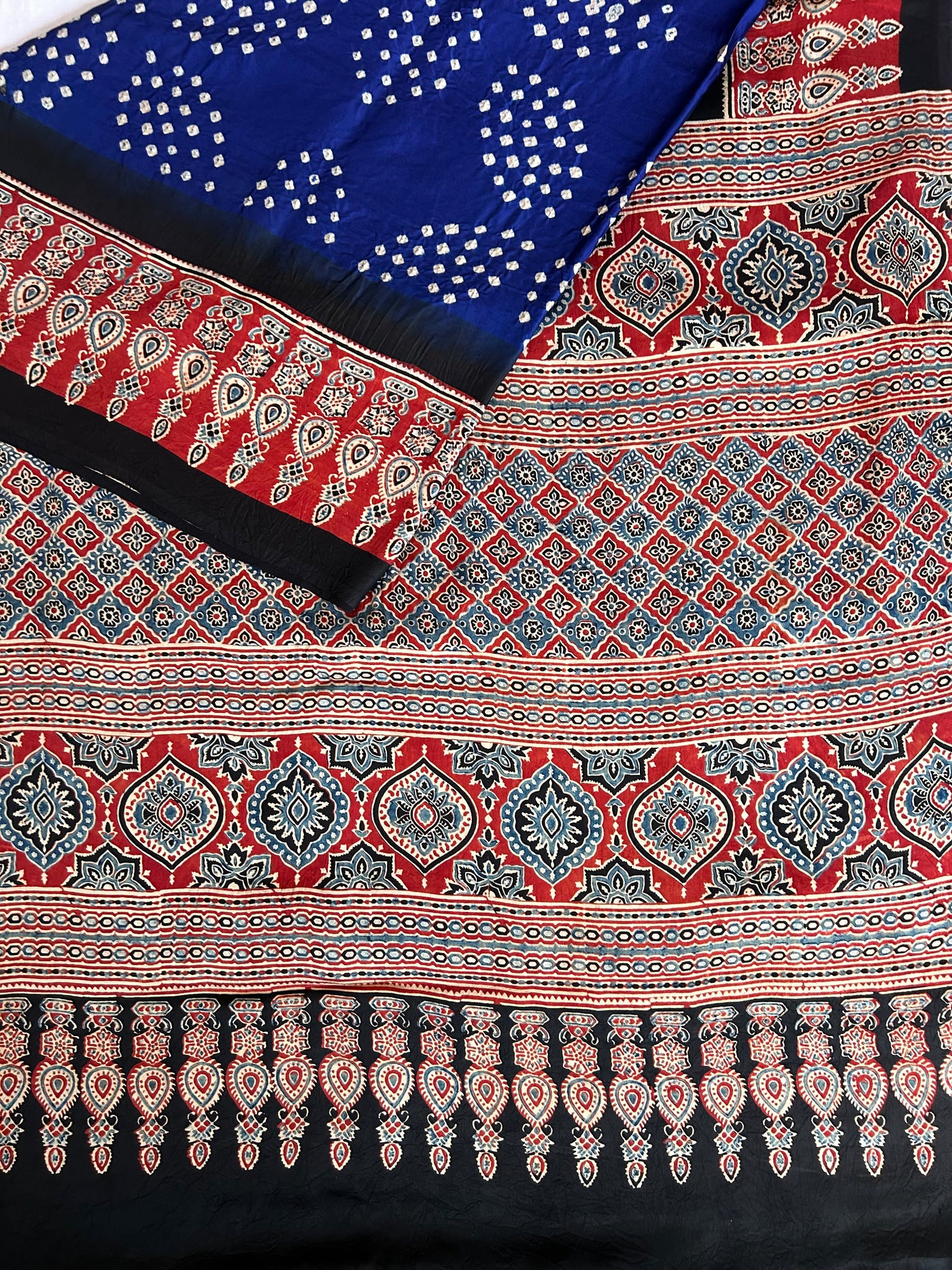 Neela :HANDMADE AJRAKH BANDHEJ MODAL SILK SAREE