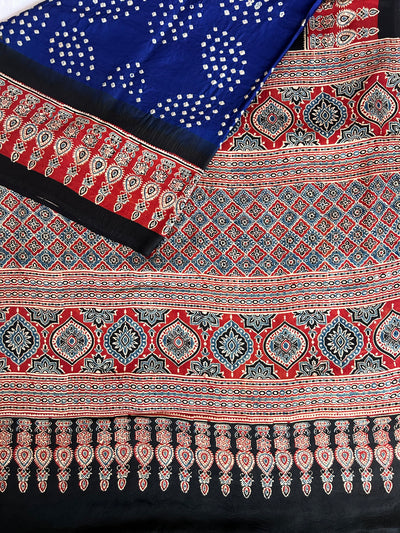 Neela :HANDMADE AJRAKH BANDHEJ MODAL SILK SAREE