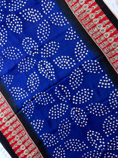 Neela :HANDMADE AJRAKH BANDHEJ MODAL SILK SAREE
