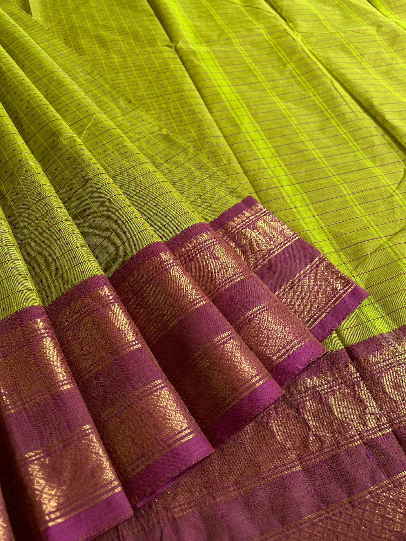 KOSI: KANCHIPURAM PURE COTTON SAREE WITH BORDERS.