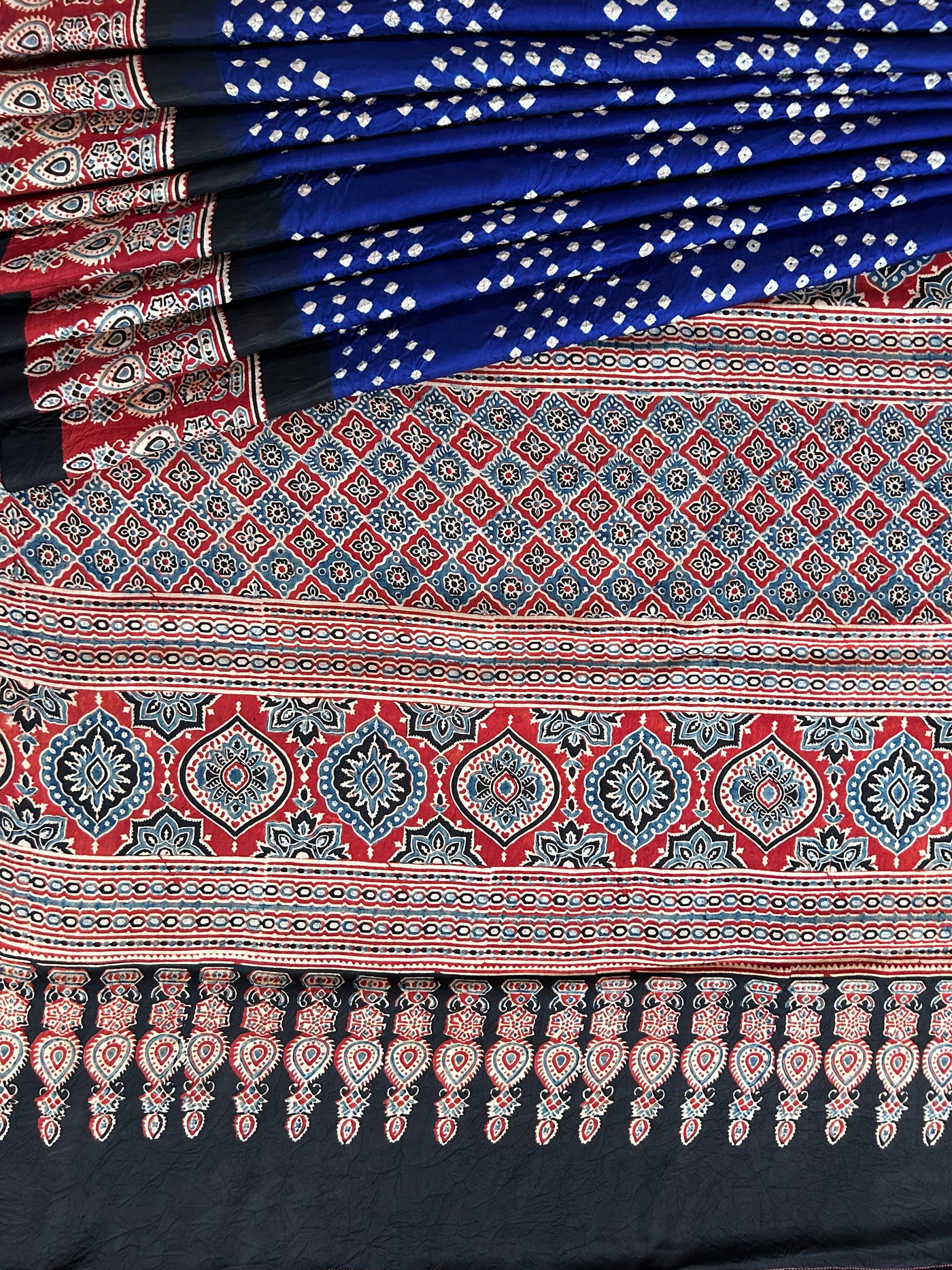 Neela :HANDMADE AJRAKH BANDHEJ MODAL SILK SAREE