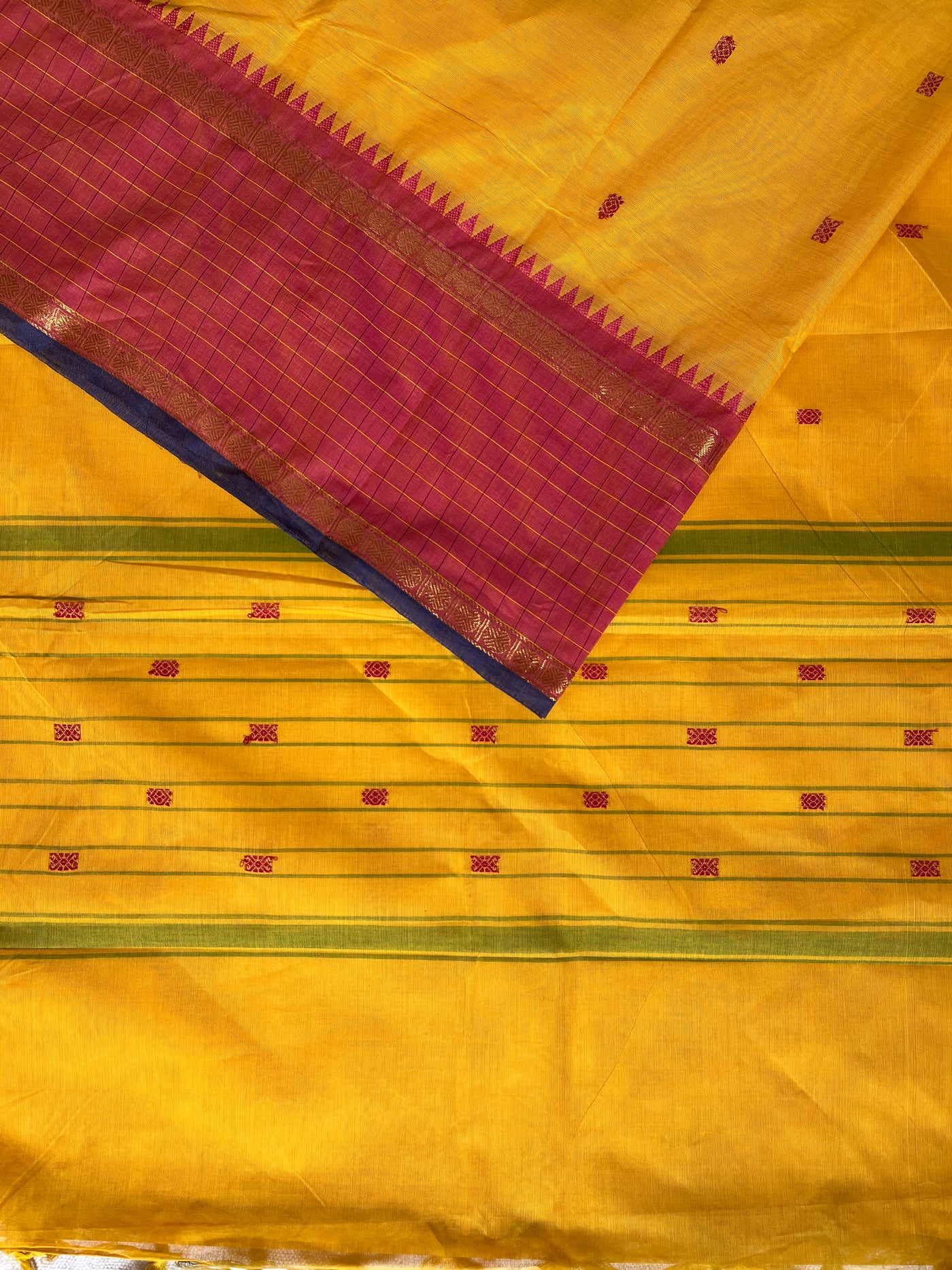 SURAJMUKHI: KANCHIPURAM PURE COTTON SAREE WITH BORDERS.
